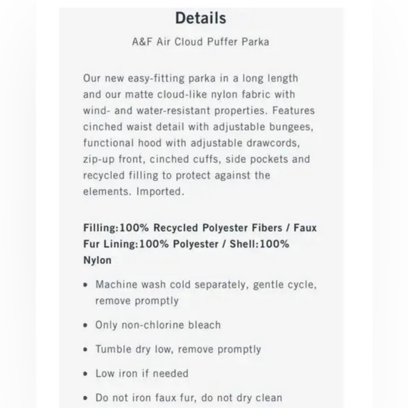 A&F NWOT Air Cloud Puffer Parka - Picture 8 of 8